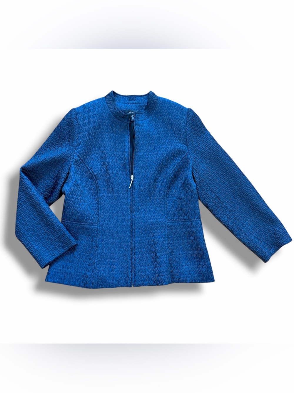 Louben Blue Textured Zip-Up Blazer Jacket Work Office Career Womens Size 12